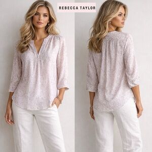 Rebecca Taylor 100% Silk Indie Floral Lace V-Neck Blouse Top Purple Lavender 6